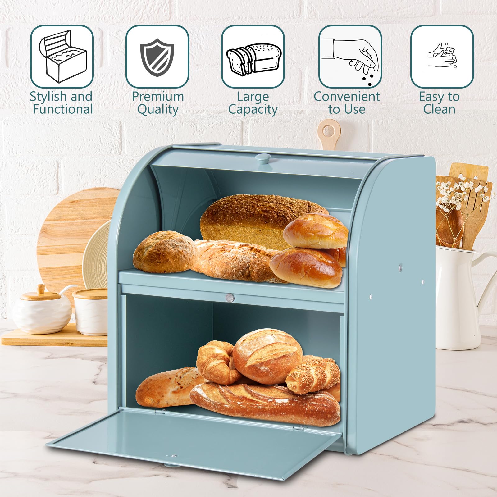 BREAD BIN 2個 Dyserbuy 2-Layer Bread Bin, Bread Bins for Kitchen, Large Bread